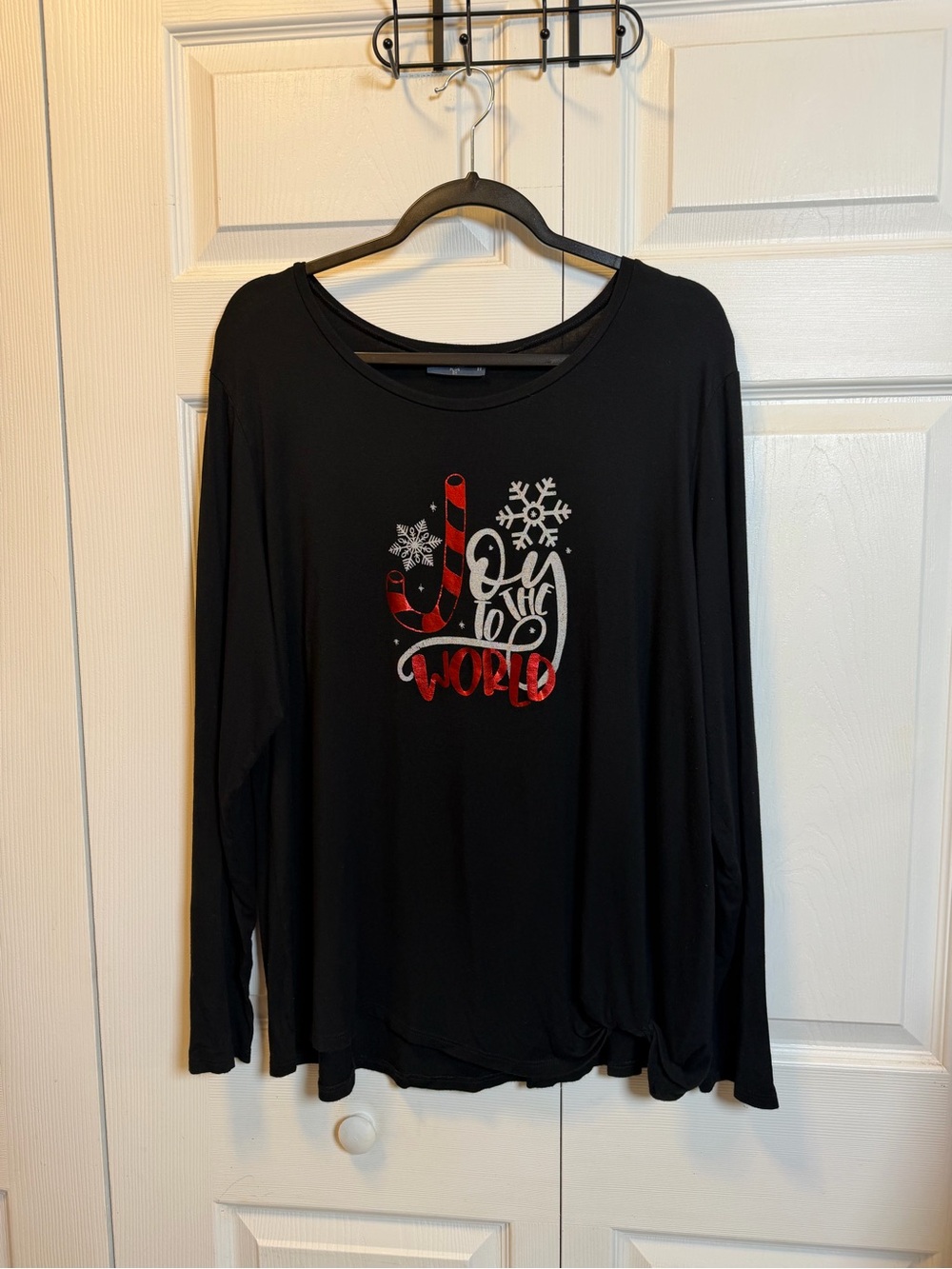 Scarlett Plus 2X Joy to the World Christmas Top Black Long Sleeve Holiday Shirt